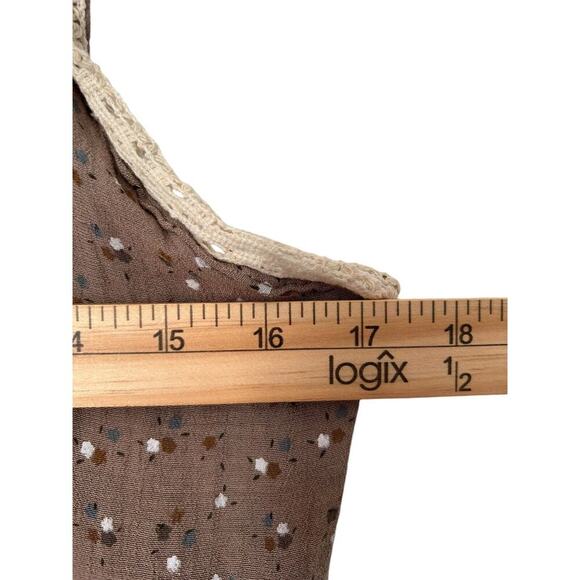 Sacred Threads Dress Size ML Brown Sleeveless Floral Crochet Trim Knee Length - Picture 8 of 11